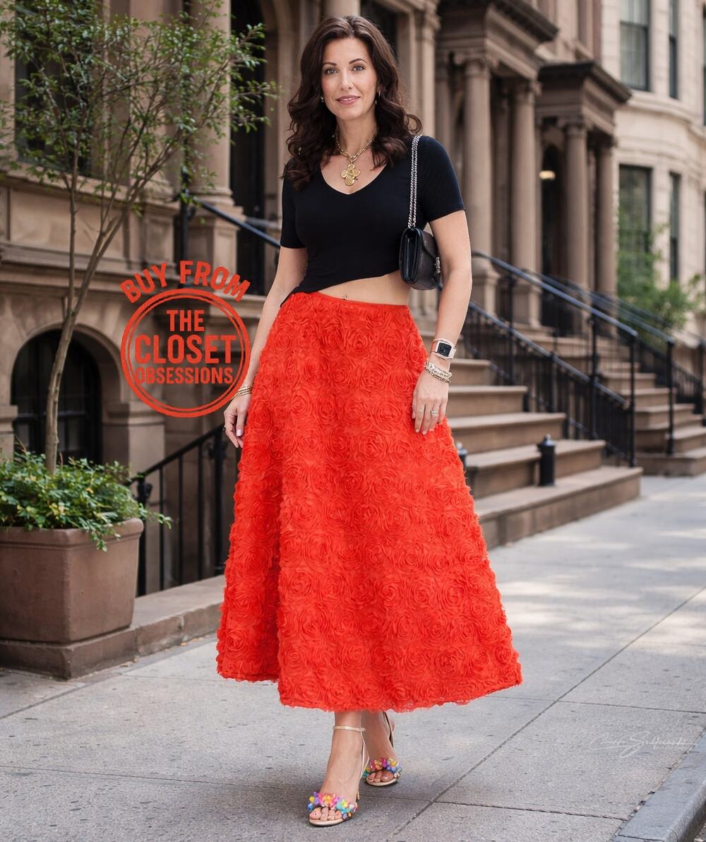 ZARA Floral Voluminous Midi Skirt NWT | Red Textured A-Line